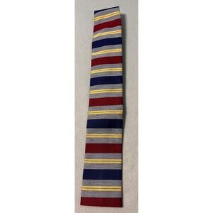 Vintage Rooster Square Polyester Striped Necktie Burgundy Navy Gray Yellow